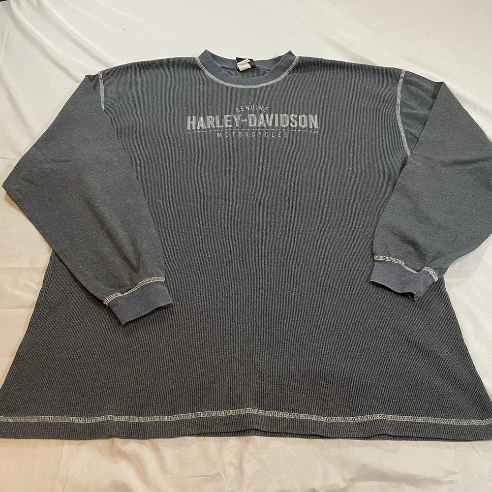 Harley-Davidson Mens 2X Thermal Shirt‎ Gray Waffle Knit Long Sleeve Concord NC